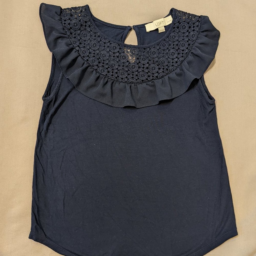 Ann Taylor Loft Petites Navy Blue Top